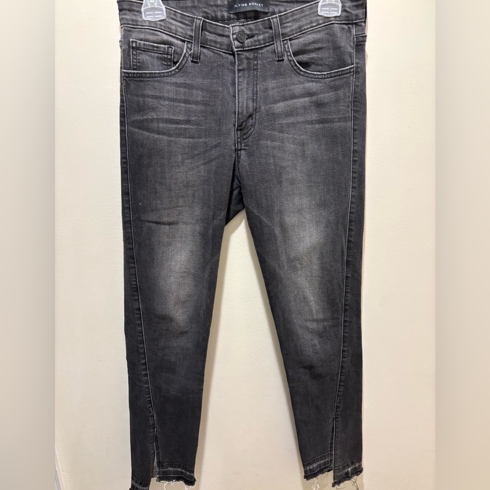 Flying Monkey Black Distressed Slit Bottom Straight Leg Jeans Women’s Sz 29‎